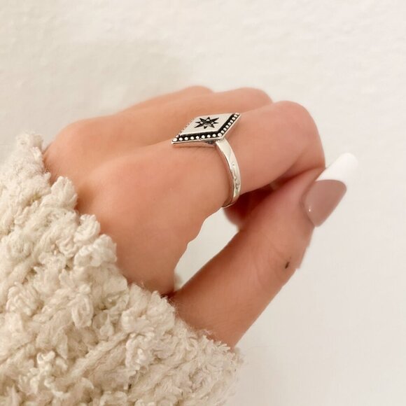 925 Sterling Silver Boho Ring Diamond Celestial Ring Dainty Ring Geometric - Picture 4 of 10